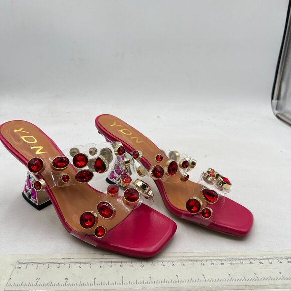 YDN Hot Pink Studded Mules Colorful Rhinestone Slippers Slip On Sandals - Picture 4 of 8